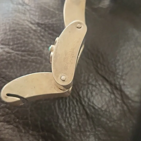 Vintage 1940-1950s Mexican Sterling Silver Turquiose Bracelet Jewelry - Picture 2 of 8